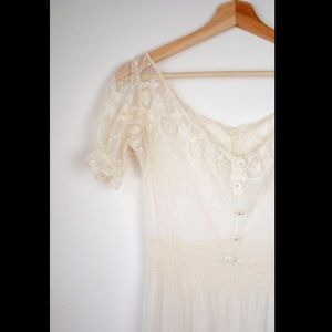Vintage 1970's Ivory Embroidered Lace Sheer Dress